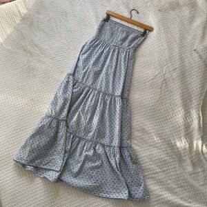 Sim & Sam Strapless Light Blue/Navy Poke Dot Maxi Dress - Size S